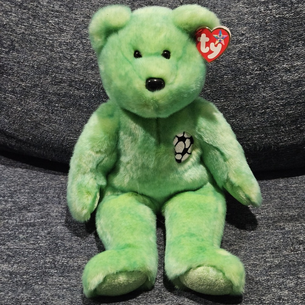 TY Beanie Buddy - KICKS the Soccer Bear (14 inch) - NEW Stuffed Animal Toy 1999